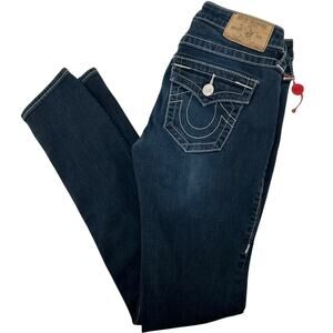 VTG y2k Women's Low Rise Blue Denim True Religion Dark Wash Skinny Jeans Sz 27